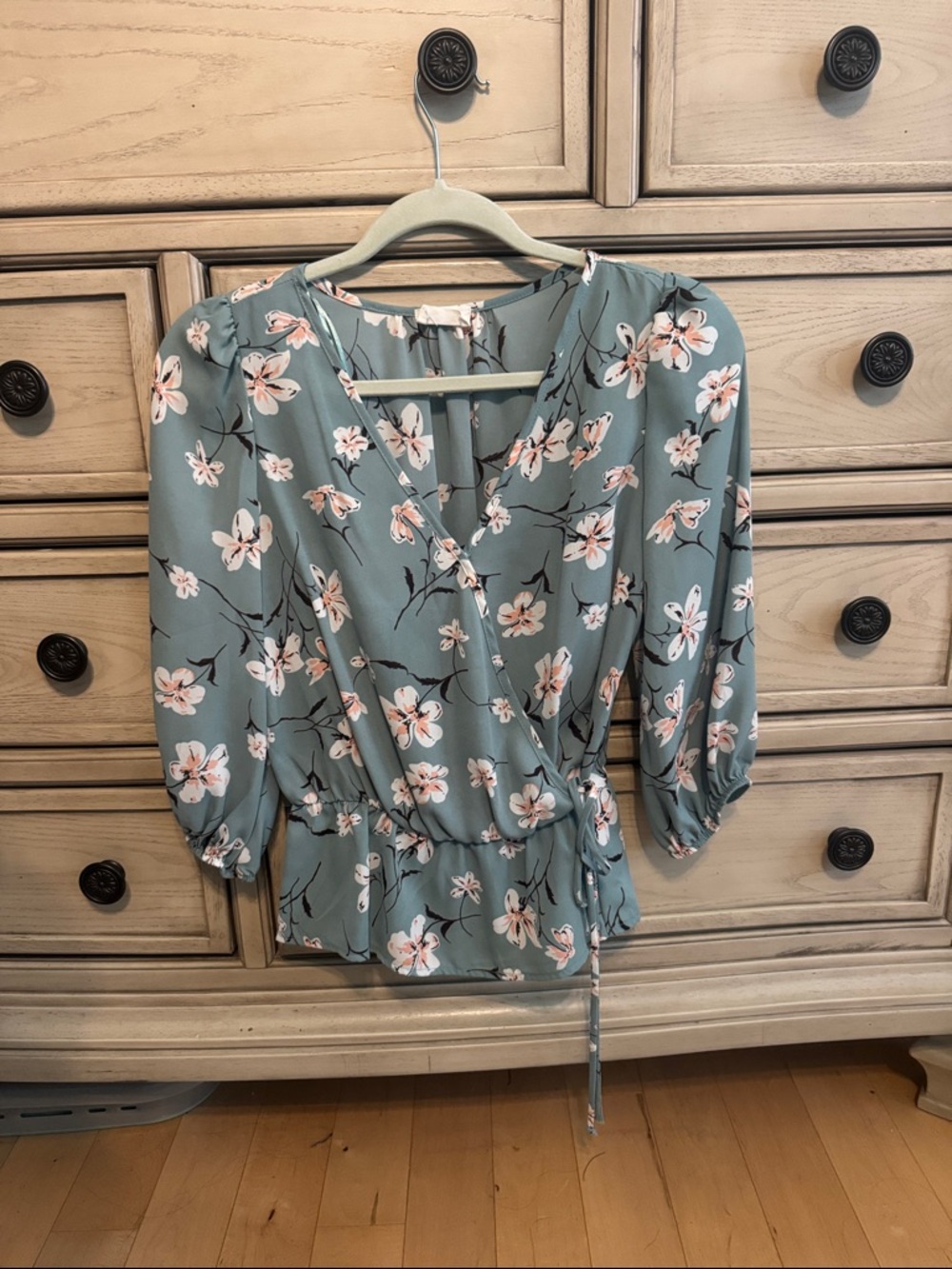 Sienna Sky Sage Green Floral Wrap Blouse